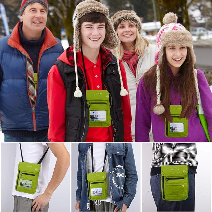 Passport Holder for Travel, RFID Passport Wallet with Visual Window Design, Multifunctional Document Organizer, Waterproof Travel Pouch Neck Wallet for Men and Women, Green