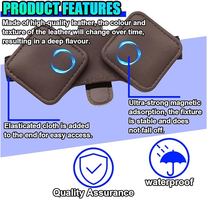 Sunglass Holder for Car Visor, Magnetic Leather Glasses Eyeglass Clip, Car Hanger Mount Ticket Card Clip, Auto Visor Organizer Accessories (Brown)
