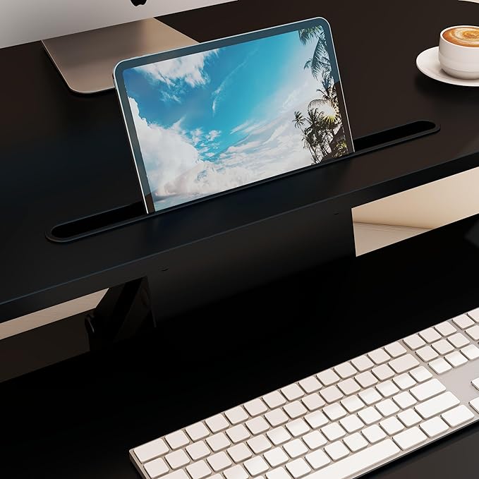 32 inch Corner Standing Desk Converter, Height Adjustable Sit Stand Desk Riser with Keyboard Tray, Black, GSD76