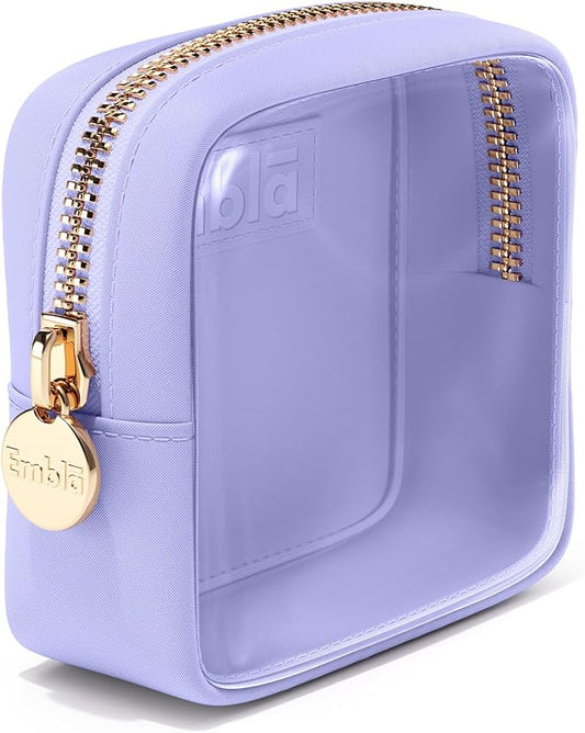 Embla Clear Small Makeup Bag for Purse Cute Mini Make Up Nylon Organizers Tiny Cosmetic Bags for Women Girls Little Toiletry Travel Pouches Zipper Skincare Pouch Organizer Lavender