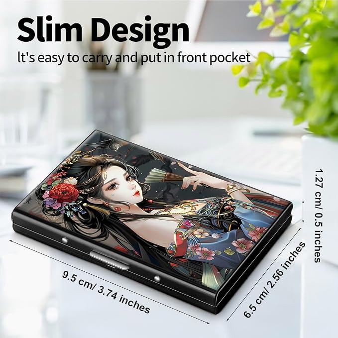 Metal Wallet, Credit Card Holder for Women Men Girls, RFID Blocking Aluminum Wallet Slim Hard Case, Mini Travel Wallet, ID Card Holder Business Card Case,Beautiful Girl