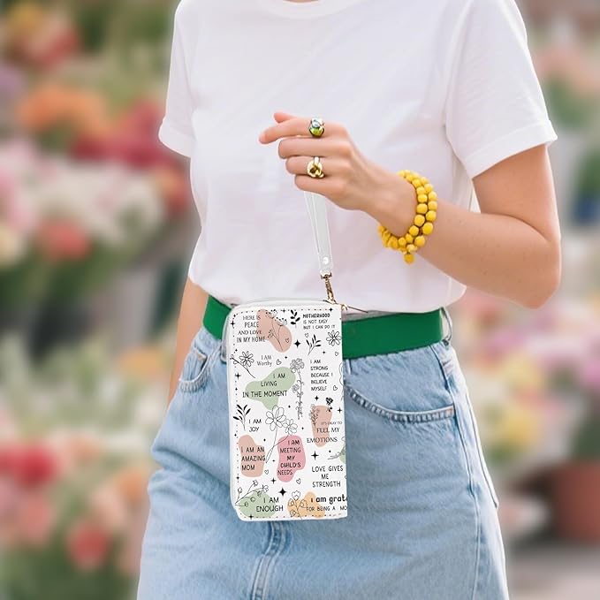 New Mom Affirmation Gifts Womens Wallet - Small Slim PU Leather Wallet for Women with Zipper Coin Purse, Credit Card Holder Wallets, Wristlet Wallets for Female New Mom Pregnant Mother