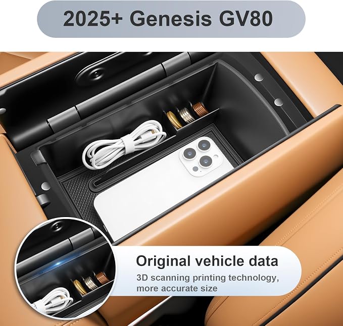 SKTU for 2025 2026 2027 Genesis GV80 Accessories Center Console Organizer for 2025 2026 2027 Genesis GV80 Console Tray 2025 2026 2027 GV80 Middle Console Organizer with Coin Holder