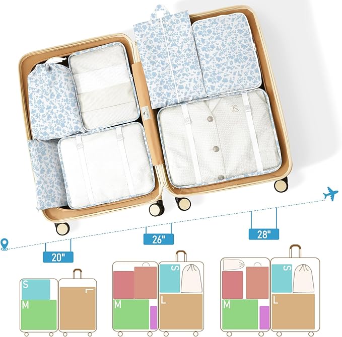 Packing Cubes for Travel - 8 Set Luggage Organizer Bags for Family, Mesh Breathable Packing Cubes for Suitcases Durable Travel Essentials Bags Set