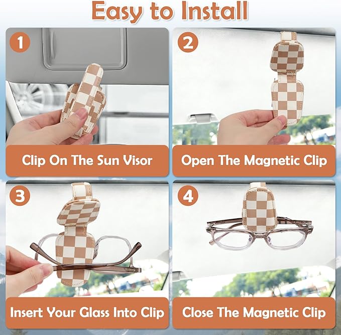 Sunglasses Holder for Car Visor - 2 Packs Boho Magnetic Leather Sunglasses Clip for Car Visor Sunglass Holder Ticket Card Hanger Clips Auto Interior Accessories for SUV Truck Women Men