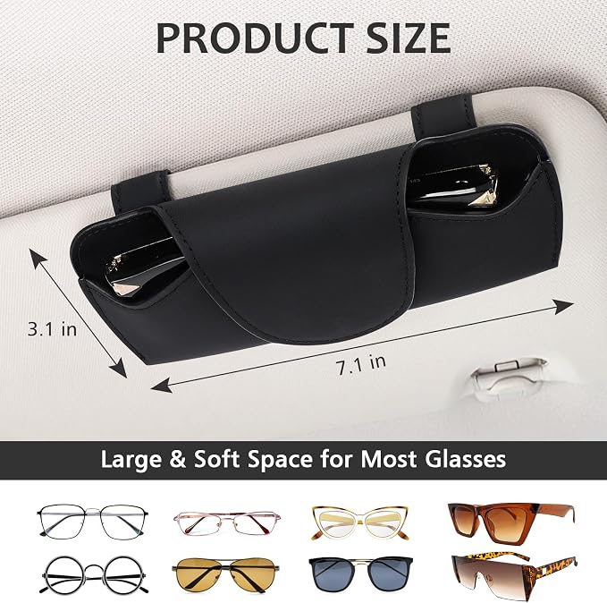 Accmor Sunglasses Holder for Car Sun Visor, Vehicle Sun Visor Sunglass Holders Glasses Case with Magnetic Closure, Universal Leather Auto Eyeglasses Organizer Car Accessories, No Obstruction of Vision
