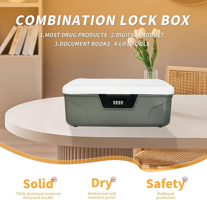 RUIAN 4.2 GallonLockable Storage Container Bin, Portable Lock Box with Combination, Plastic Lock Code Box Safe, Versatile Password Organize Locking Box for Home Office Travel Business(Grey)