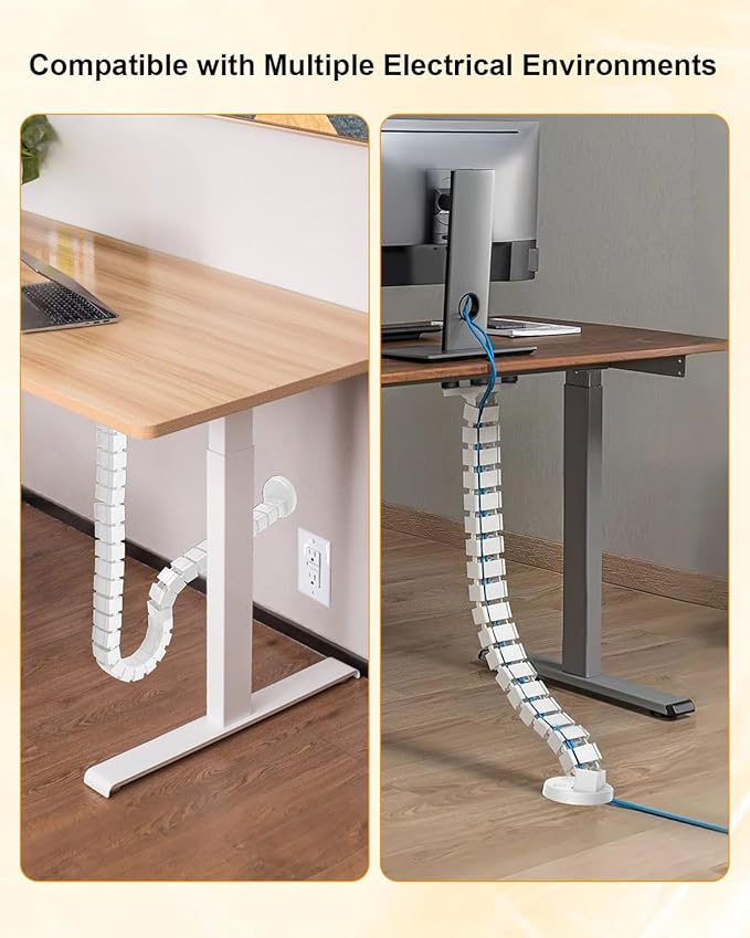 Under Desk Cable Management Vertebrae Fit for Sit Stand Desk Management, Magnetic Fixation Adjustable Length Cable Management Spinal, Flexible Chain Raceway White