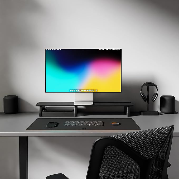Raico Desk Cockpit Shelf Monitor Stand System Dual Screen Setup Wood Large Desk Accessory Organizer Unit (Black Wood, Medium | 36 Inches)