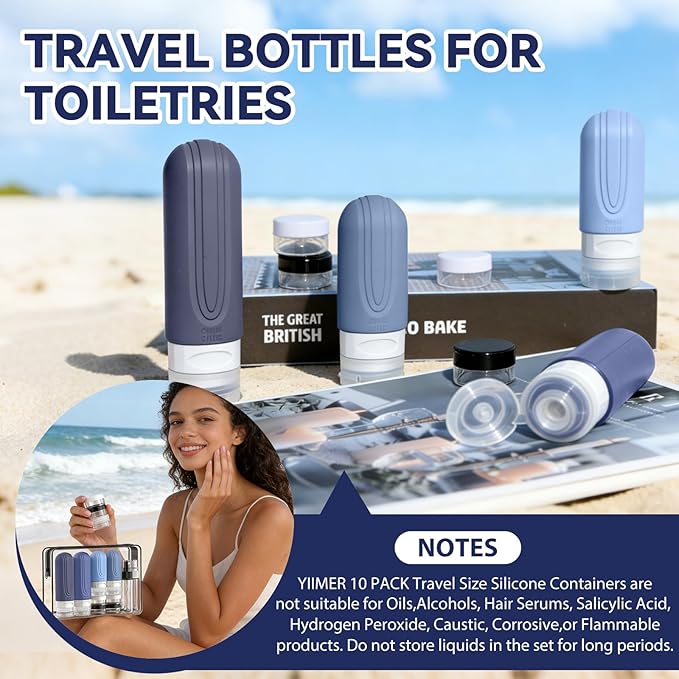 Travel Bottles for Toiletries 10 Pack, TSA Approved Travel Size Toiletries Essentials Containers Set, Leak Proof Silicone Bottles Kit, Refillable Liquid & Creams Accessories (BLUE)