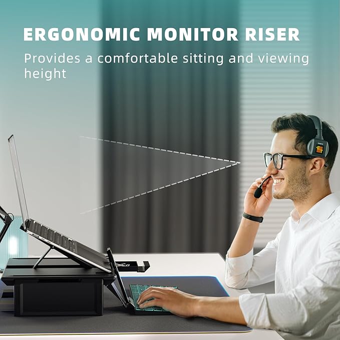 Heymaster Ergonomic Monitor Stand Riser, Laptop Stand Foldable Muti-Angle Adjustable Portable Foldable Stand with Heat-Vent Compatible with MacBook, Air, Pro, Surface Laptop (9-17 inches) (Black)