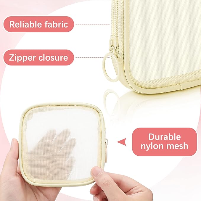 Weewooday 4 Pcs Mesh Makeup Bag Mesh Cosmetic Bag Travel Toiletry Pouch with Zipper Mini Makeup Cosmetic Purse for Daily Accessory(Small,Beige)