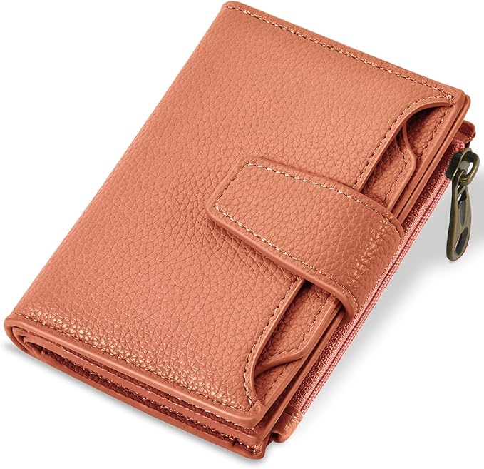 Airkit Small Wallet Women RFID Blocking Soft Leather Bifold Compact Card Holder Wallet for Women with Zipper Coin Pocket 4 ID Window