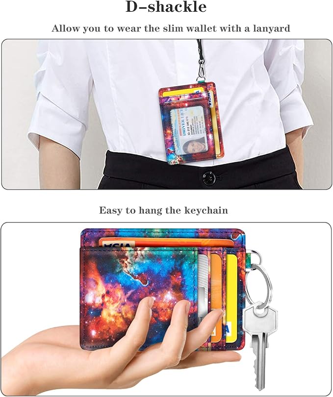 Coco Rossi Slim Front Pocket Wallet RFID Blocking Minimalist Credit Card Holder Wallet with D-Shackle for Women,Nebula