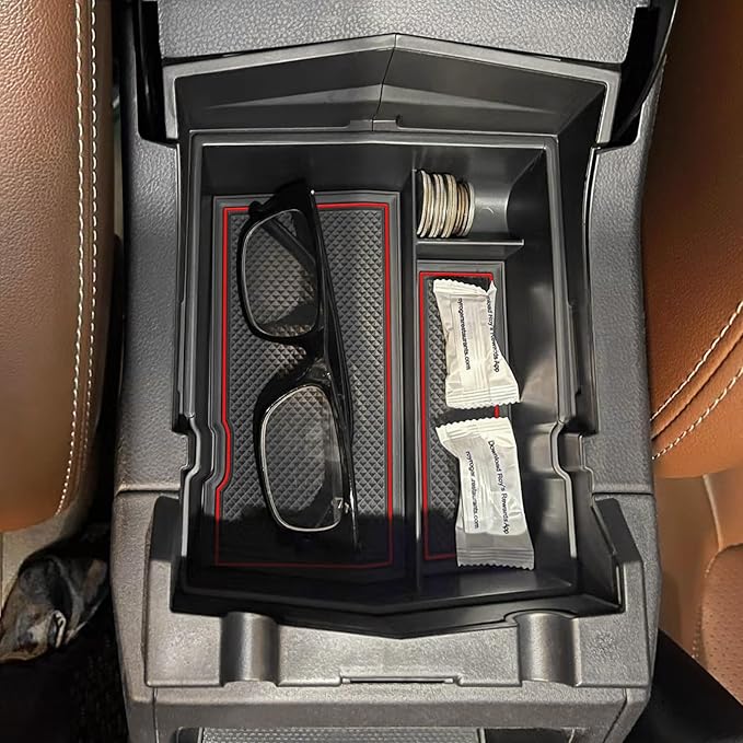 JKCOVER Upgraded Design Center Console Organizer Tray Compatible with Subaru Forester 2024 2023 2022 2021 2020 2019 Interior Armrest Insert Storage Box Easy Removal Accessories, Red Trim
