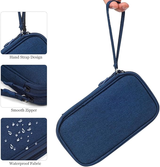 CAAORDKSO Electronic Bag Travel Cable Accessories Bag Waterproof Double Layer Electronics Organizer Portable Storage Case for Cable, USB, Cord, Charger, Phone, Power Bank, Earphone (Navy Blue, Large)