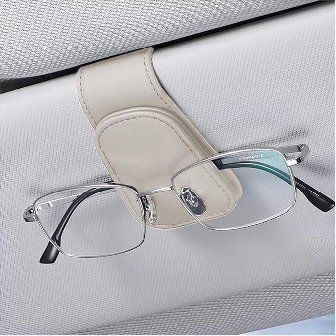 zipelo Sunglasses Holder for Car Sun Visor, Vehicle Magnetic Leather Eyeglass Hanger, Sun Glasses Mount Clip on Visors, Ticket Card Cash Organizer, Auto Interior Accessories (Light Beige, 1 PCS)