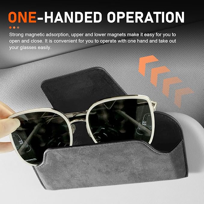 Car Visor Sunglass Holder, Suede Leather Visor Eyeglasses Holder with Clip, Car Interior Protective Glasses Storage Case, Universal for Most Cars (Gray)