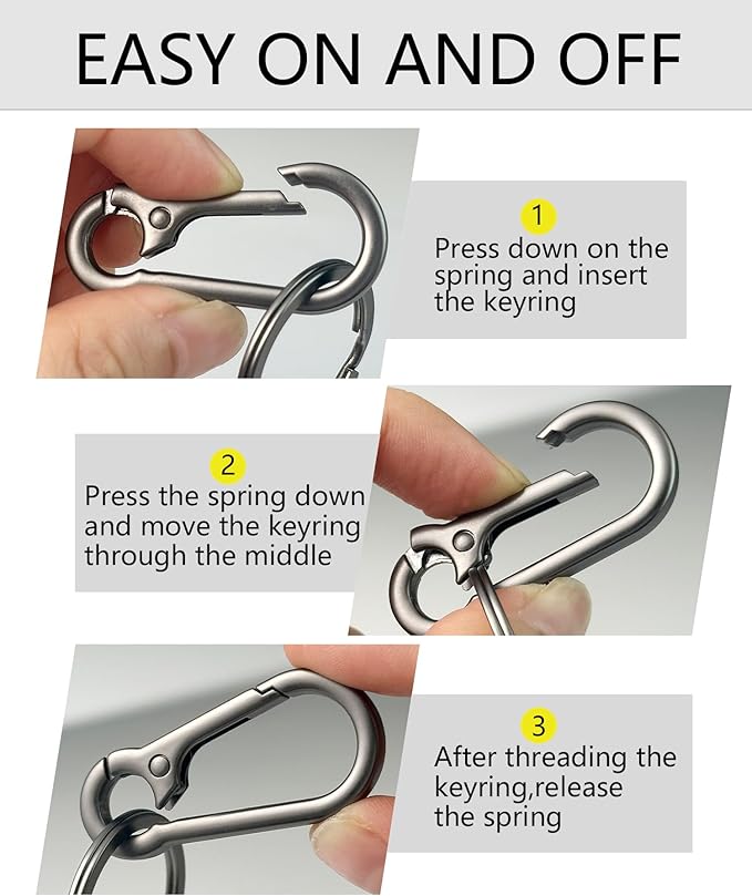 Metal Keychain Clip with Key Rings and D Ring, Heavy Duty Carabiner Key Chain Hook Holder for Car Home Keys
