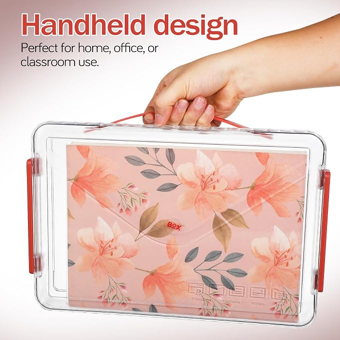 Plastic File Storage Boxes with Lids, 2pcs Small Desktop Organizers with Handle, Stackable Document and Paper Storage Bins for Office and School Use
