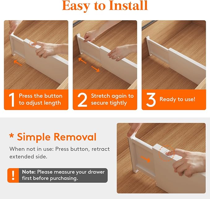 Lifewit Drawer Dividers Plastic Adjustable Drawer Organizers for Clothes, Expandable Dresser Separators in Bedroom/Bathroom/Kitchen/Fridge/Office Organization and Storage