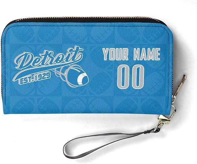 Custom Sports Team Zip Organizer Wallet-Personalized PU Leather Wallet with Name Number,Multi-Card Slots,Wrist Strap,Fan Gift for Men Women.