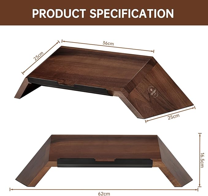 LifeSpan Fitness Ergonomic Wooden Laptop Stand, Desk Riser for 10-17.5" Laptops (19x9.5x3-6", Walnut)