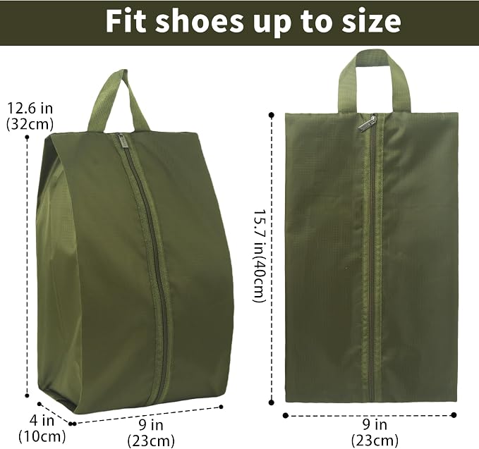 6pcs Portable Shoe Organizer, Travel Pouches with Zipper, Golf Shoe Bags, Clothes Bags, Soccer Cleats Bag, Shoe Pouch for Gym, Waterproof, Odor-Resistant (Dark Green)