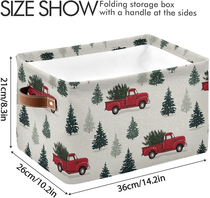 Aslsiy Storage Basket Red Pickup Truck with Christmas Tree (3) Nursery Bins Baby Canvas Box Clothes Shelf Basket Laundry Hampers 2 Pcs