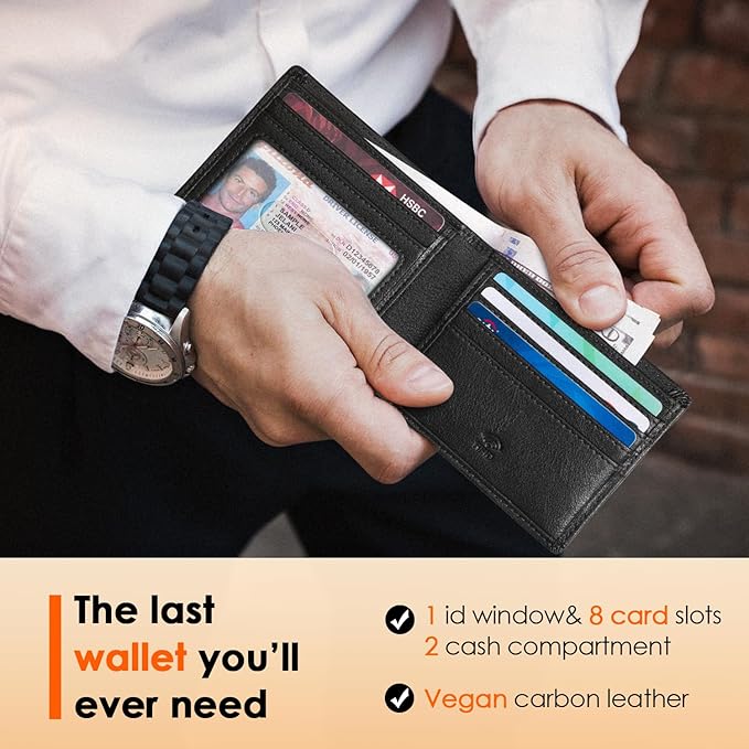 RUNBOX Wallet for Men Slim Leather Bifold RFID Blocking Minimalist Front Pocket Design with Gift Box
