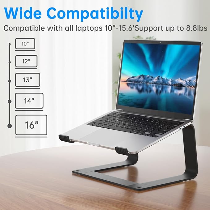 Laptop Stand for Desk Portable Computer Riser Metal Notebook Holder Printer Stand Office Desk Accessories Compatible with MacBook Air, Pro, Dell, HP, Lenovo and All 10-16" Laptops, Black