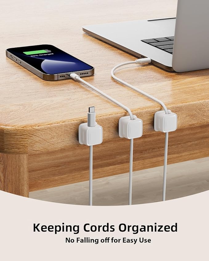 18 Pack Magnetic Cord Organizer Holder,Strong Adhesive Desk Cable Management Easy Open,Organize Phone Charging Cords Wire Holder Organizer Neatly for Home,Office,Car,Desk,Nightstand-White