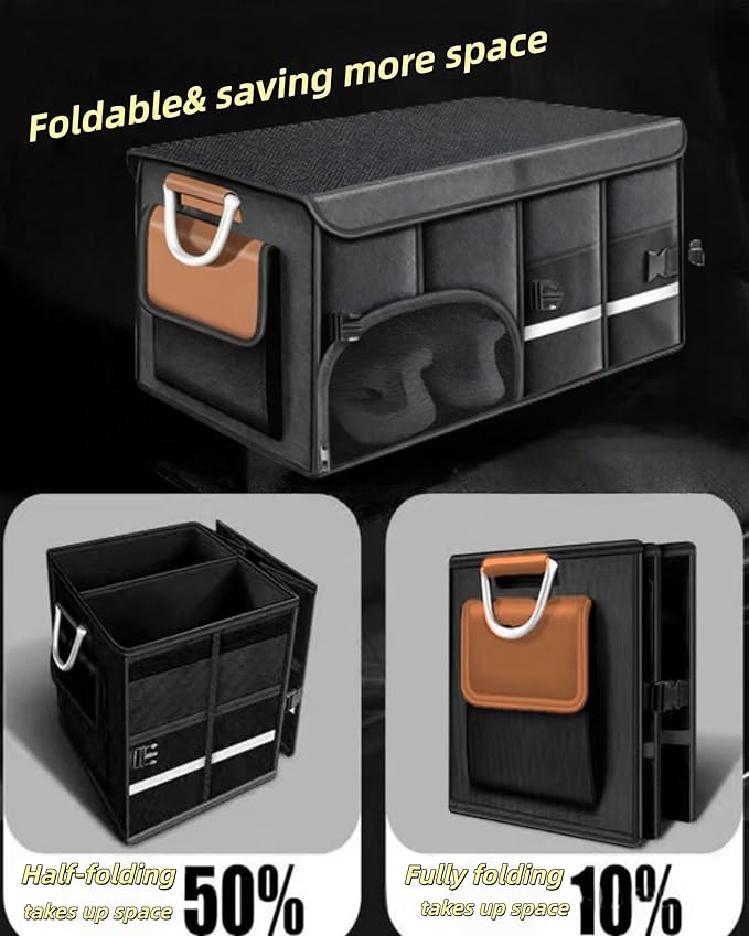 Car Trunk Organizer for SUV, Foldable Car Organizers and Storage with 4 Pocket, 72L Car Accessories with Shoes Compartments and Insulation Cooler Bag，Orange