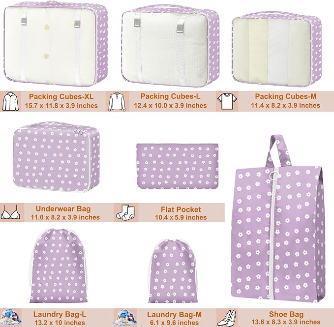 Packing Cubes for Travel - 8 Set Luggage Organizer Bags for Family, Mesh Breathable Packing Cubes for Suitcases Durable Travel Essentials Bags Set