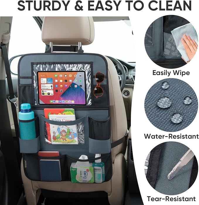 BALEINE Backseat Car Organizer, Back Seat Car Organizers and Storage, Kick Mats Back Seat Protector, Travel Accessories for Most Automotive (2 Pack, Gray)