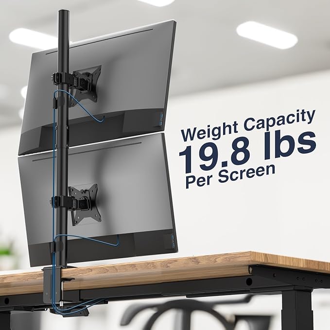 Desky Eco Stacked Arm ??Flexible Stand for 17??2'' Screens ??Space-Saving Desk Mount for 2 Displays ??VESA-Compatible Ergonomic Setup - White