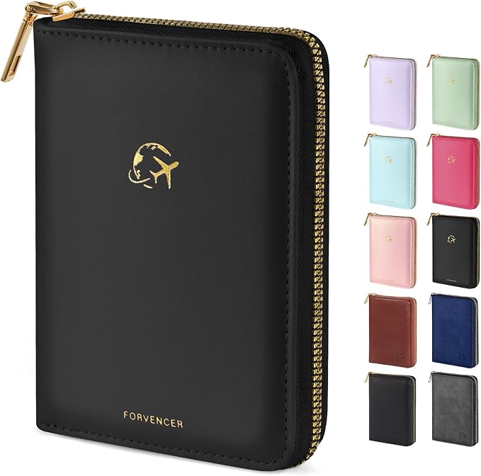 Forvencer Passport Holder Cover with Safe Zipper Closure, Premium Passport Wallet for Travel, Cute RFID Blocking Card Case, Waterproof Travel Accessories for Women, Black