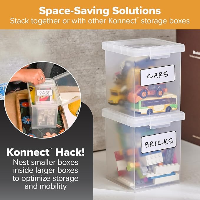 Bostitch Konnect Storage Containers with Lids, Organizer, Clear Plastic Box, Stackable Nesting Bins, Medium, 2 Pack