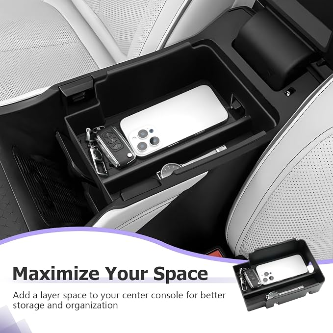 LUWU 2025 Wagoneer S Center Console Organizer for 2025 Wagoneer S Accessories Armrest Console Storage Box Insert Tray ABS Material Black-Trim