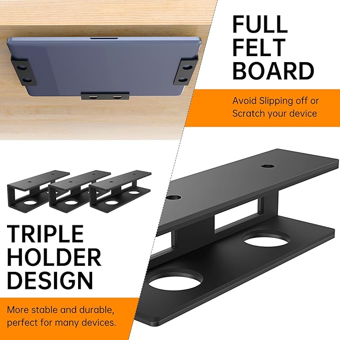 3 PCS Under Desk Laptop Mount with Anti-Scratch Felt Board Under Desk Laptop Holder Tray Durable Under Desk Shelf for Laptop Thick up to 1.15”