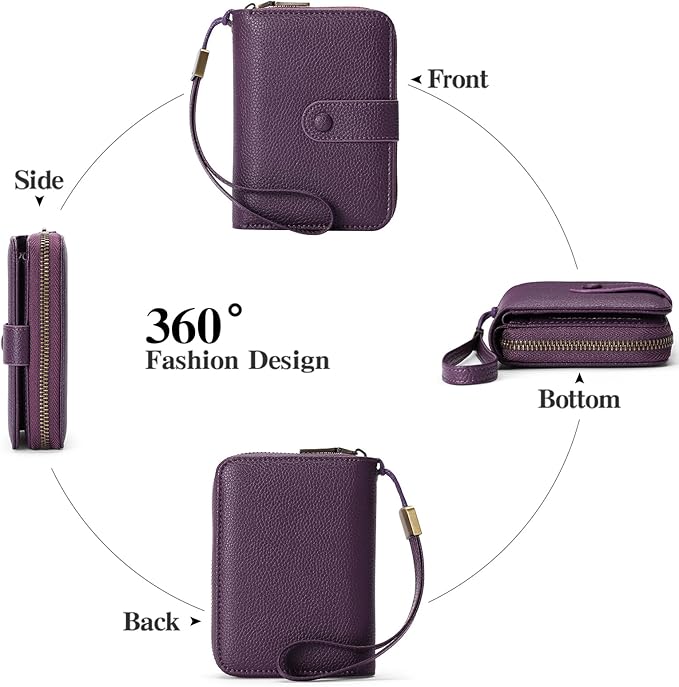 GAEKEAO Leather Credit Card Holder Wallet for Women RFID Blocking Large Capacity Bifold Zipper Card Case Organizer with Wristlet 32 Slots