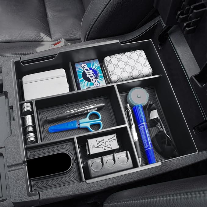 HGWEI Center Console Organizer Tray Compatible with Toyota Tundra 2014 2015 2016 2017 2018 2019 2020 2021 Tundra Interior Accessories, Armrest Secondary Storage Box Insert Tray Divider, Black