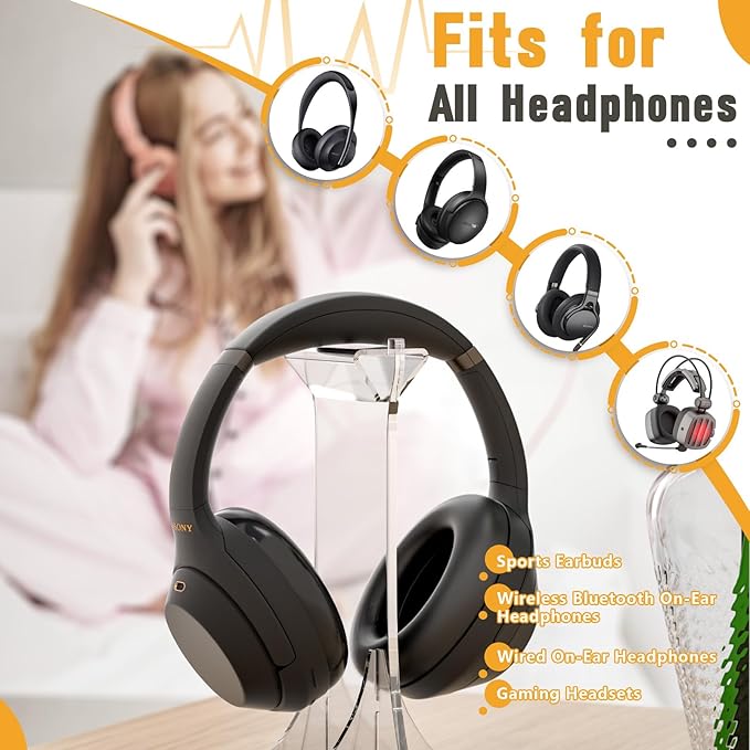 Acrylic Headphone Stand for Desk Non-Slip Universal Headphone Holder Gaming Headset Stand Headset Hanger for All Headphones Size