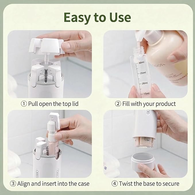 4 in 1 Travel Dispenser Bottle Leak Proof Refillable Travel Bottles Pump Shampoo Conditioner Lotion Cosmetic Containers Portable Set 4 Pack 30ml Air Travel Business Trip Essentials (Green)