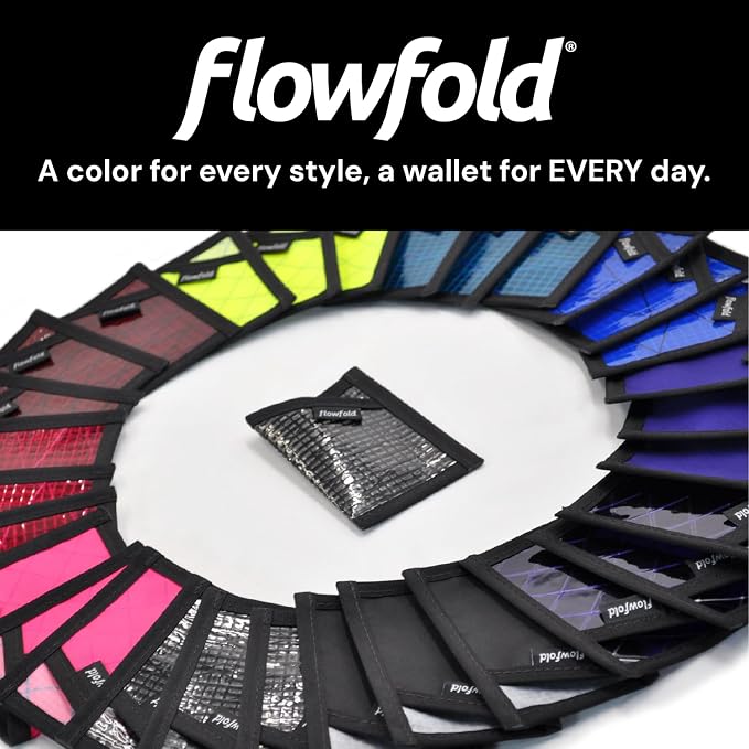 Flowfold Recycled Sailcloth Minimalist Card Holder Wallet | Slim and Durable with Cash pocket and Credit Card Slot | Minimalist Wallet Made in USA Holds 6-8 Cards
