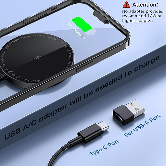 Magnetic Wireless Charger for iPhone: Compatible with Magsafe Charger iPhone 17 16 15 14 13 12 Series & Airpods 4 3 2 Pro-Fast 15W Max Charging Pad Strong Magnet, Dual USB-C/A Ports-Home Office Travel