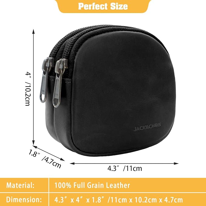 Jack&Chris Coin Purse for Men, Genuine Leather Mini Coin Wallet Zipper Pocket with Back Belt Loop, Coin Bag for Men