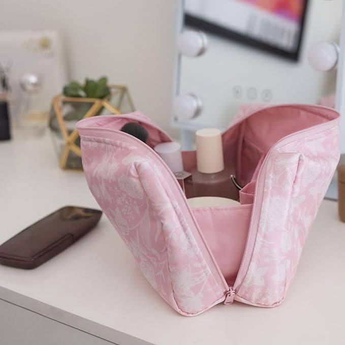 Tiny Twinkle Waterproof Travel Toiletry & Makeup Bag Organizer | Makeup Pouch with Multiple Compartments & Snap Handle for Travel | Gift for Teen Girls and Women (Toile)