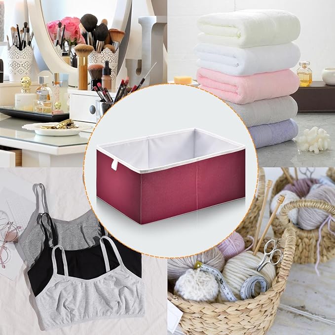 Red Solid Color Storage Baskets, 15.75x10.63x6.96 inch Foldable Decorative Fabric Storage Bins, Closet Organizer for Shelves, Clothes, Books & Bedroom Organization