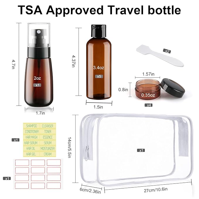 10 Pack Travel Bottles for Toiletries 3.4oz Travel Size Containers TSA Approved Leak Proof Shampoo and Conditioner Bottles Plastic Squeeze Bottle Traveling Essentials Accessories(Brown)